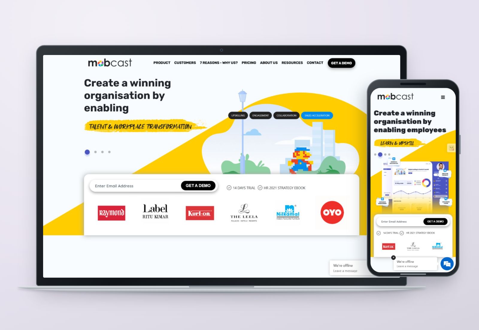 Mobcast website shown on a laptop and phone